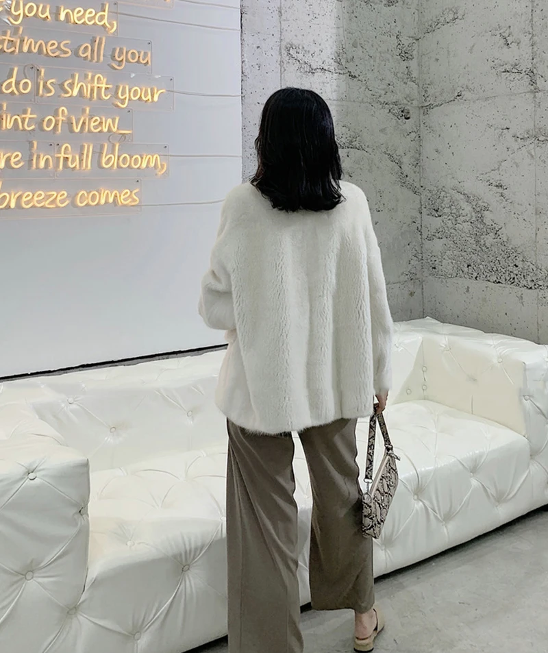 Ftangaiur New Winter Import Velvet Mink Coat Mandarin Collar Pure Color Natural Fur Coat Women's Medium Real Mink Fur Coats