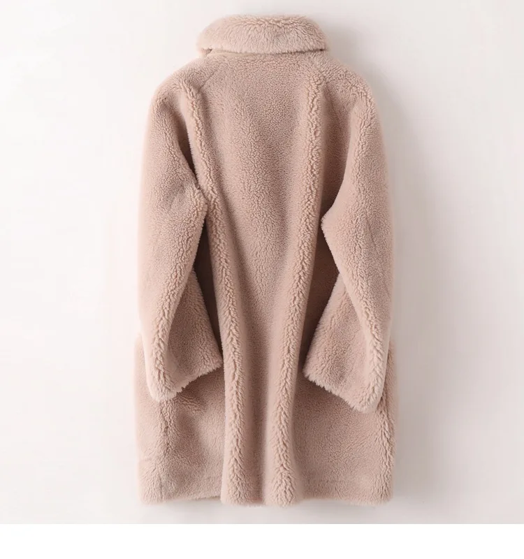 Однотонное двубортное длинное пальто с v-образным вырезом и отложным карманом из искусственного овечьей шерсти; теплая плотная парка; зимнее пальто