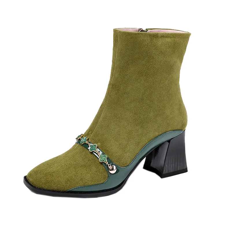 MORAZORA Big size 34-43 fashion autumn winter green color ankle boots thick high heels square toe women boots