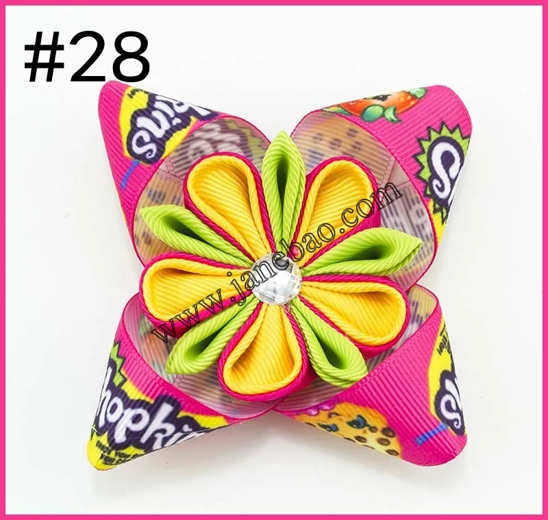 30 шт. 3 ''персонаж Kanzashi цветок заколка для волос rhonstones заколка для волос и детское для девочек с бантом аксессуары для волос