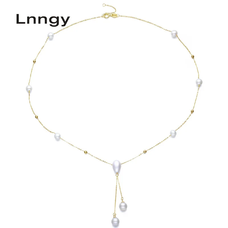 Lnngy 18K цепочка из желтого золота кулон Подвеска натурального пресноводного