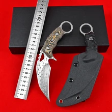 

G10 Handle VG10 Damascus Steel Outdoor Survival Knifes Tactical Military Fixed Blade Karambit Knife Csgo