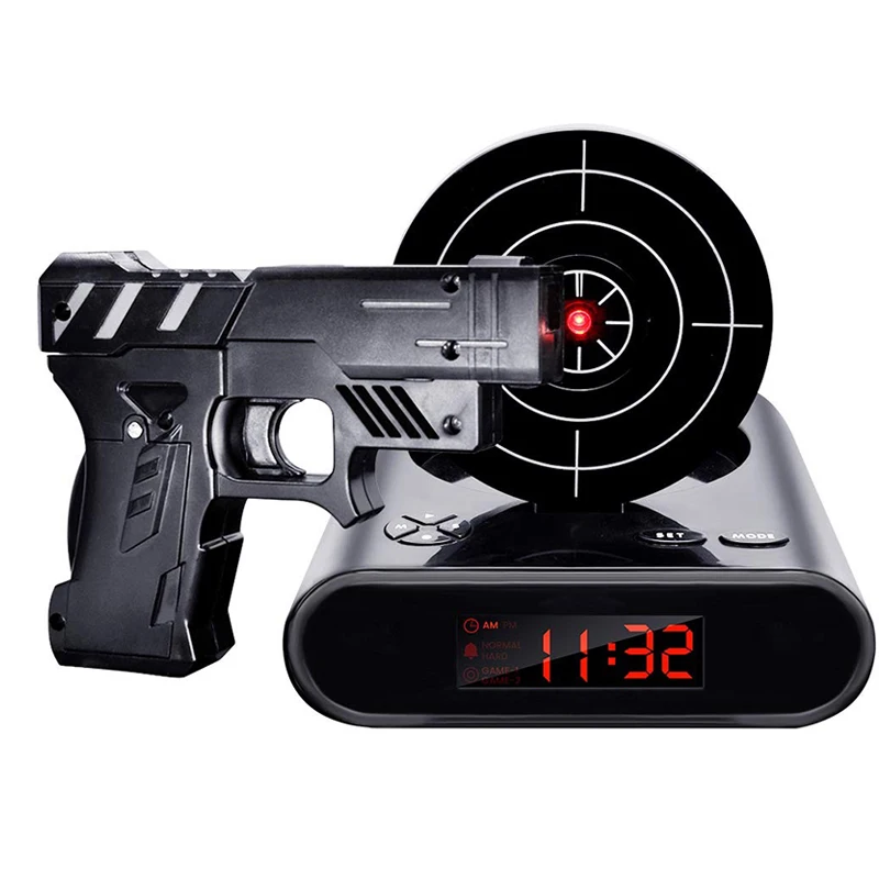 

Gun Alarm Clock Gadget Target Laser Shoot Recordable Digital Electronic Desk Clock Table Watch Funny Clock Snooze For Kids