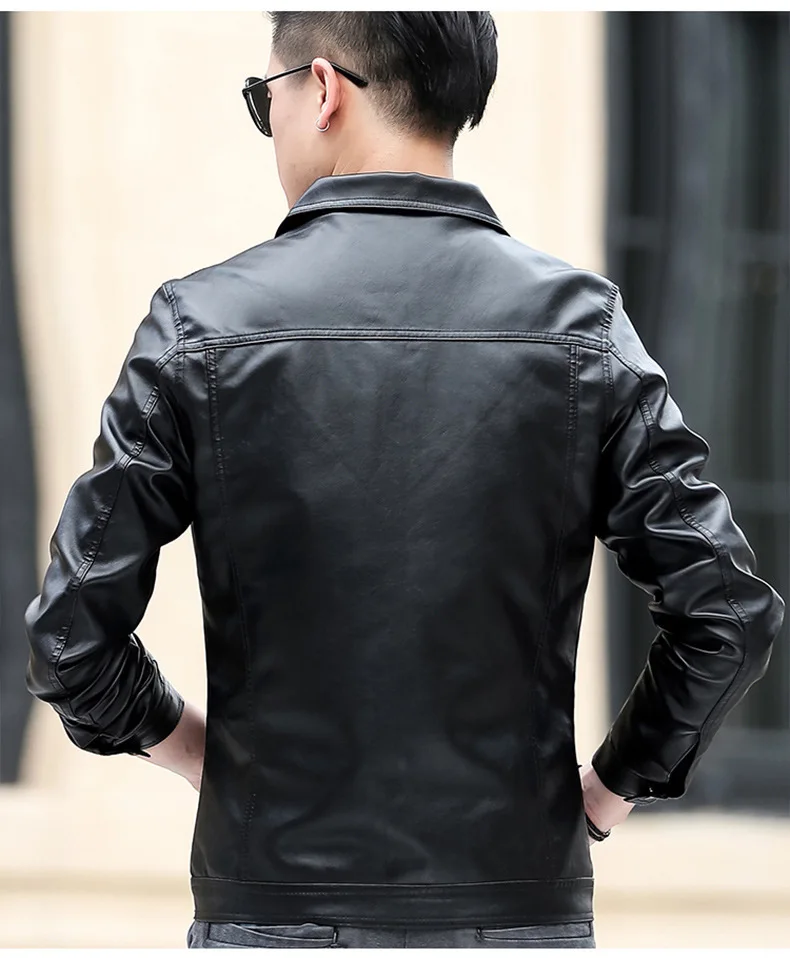 Осенние новые продукты трендовые мужские кожаные пальто в Корейском стиле Slim Fit для подростков из Pu искусственной кожи, в виде фальшивого кармана кожаные пальто Мужское пальто