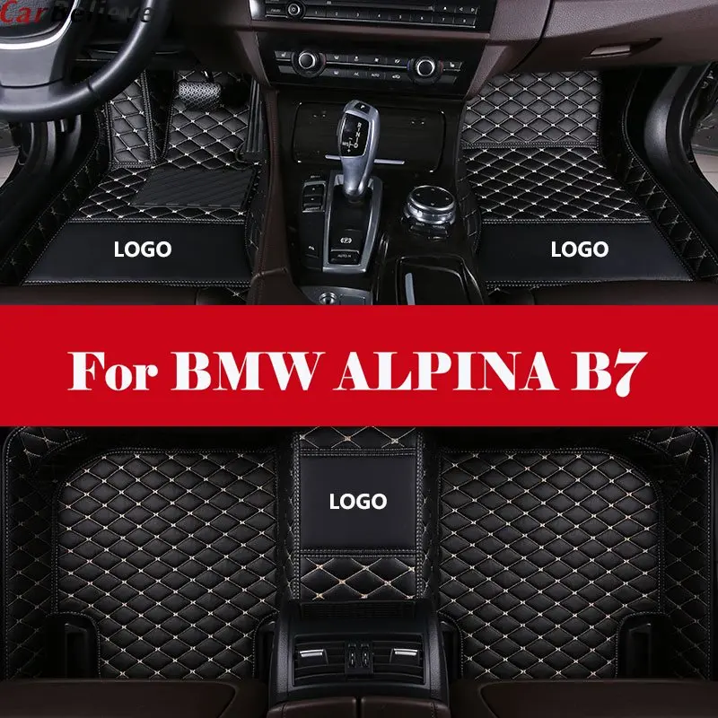 

car floor mat Leather Automotive interior Double layer Carpet protect mat with Logo For BMW ALPINA B7