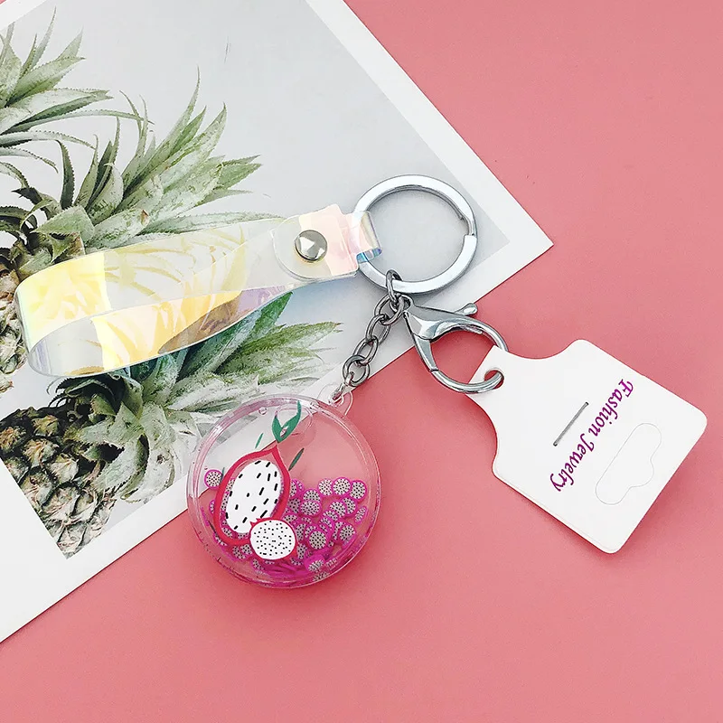 big Dragon fruit Милый движущийся брелок с жидкостью акриловый фруктовый зыбучий песок брелоки в виде бутылок сумка брелок автомобильный брелок прекрасный автомобиль Подвесные Подарки - Цвет: big Dragon fruit