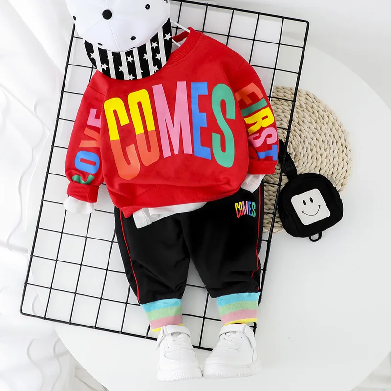 Spring Baby Boy Clothes Set Letter Hoodie+Trousers 2pcs Newborn Outfit Streetwear Toddler Pullover Brand Baby Tracksuit 1-4 Year