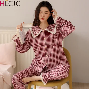 

New Sale Women Home Wear 2020 Spring Autumn Long Sleeve Women Pajamas Set Long Pant Pyjamas Sets Cotton Leisure Sleepwear Set