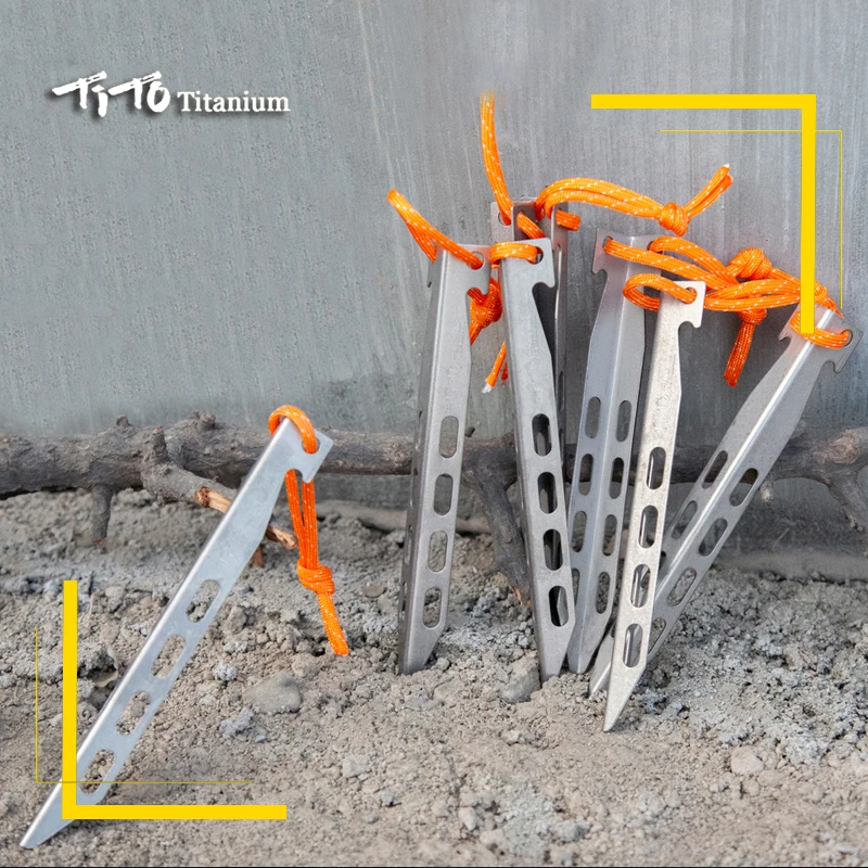 TiTo Titanium Tent Stakes Lightweight Snowfield Heavy Duty V Shape Metal Not Rust Tent Nails Pegs for Outdoor Camping Hiking