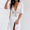 Women Beach Dress Summer Bikini Cover up Solid Lace Hollow Out Chiffon Swimwear Long Sleeve Bathing Suit Sexy Swimsuit Tunic ► Photo 2/6