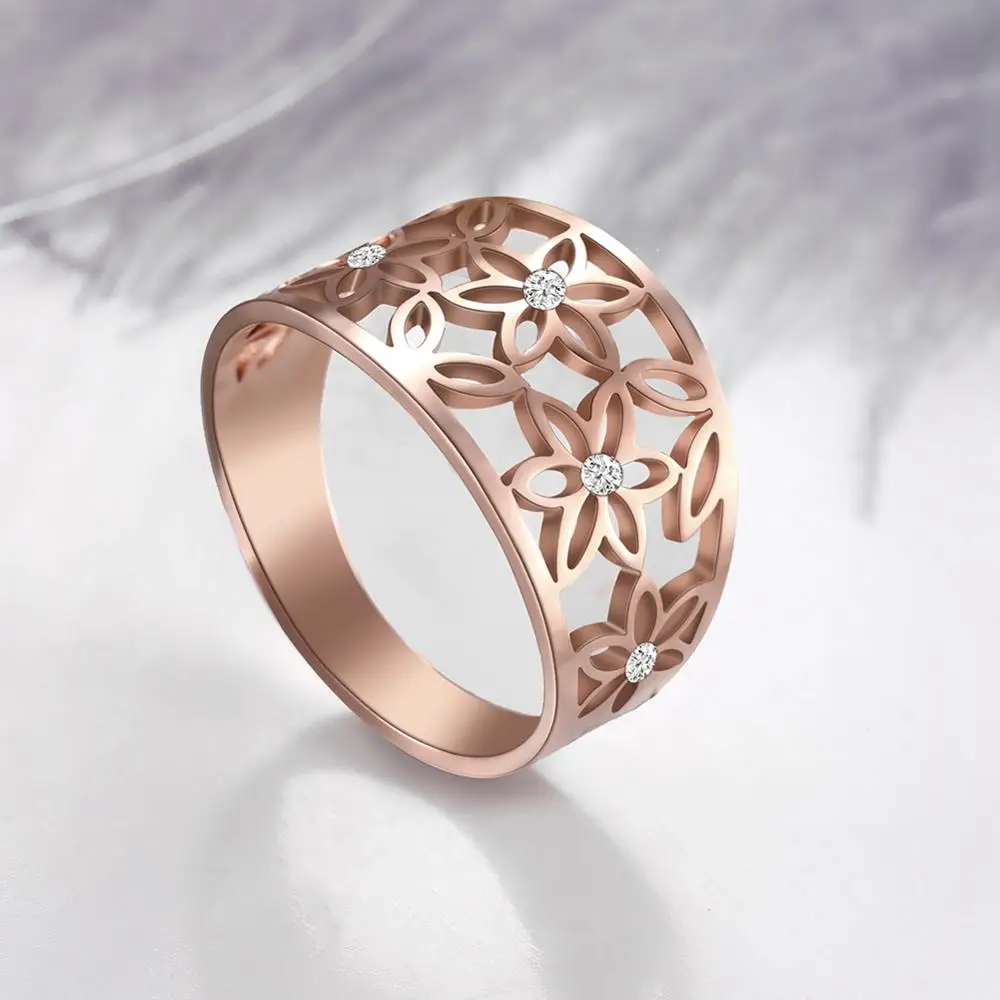 thumbnail image 2 of Flower Of Life Ring – Stainless Steel Filigree Ring With Clear Zircon, Vintage Style For Women 2 of 11