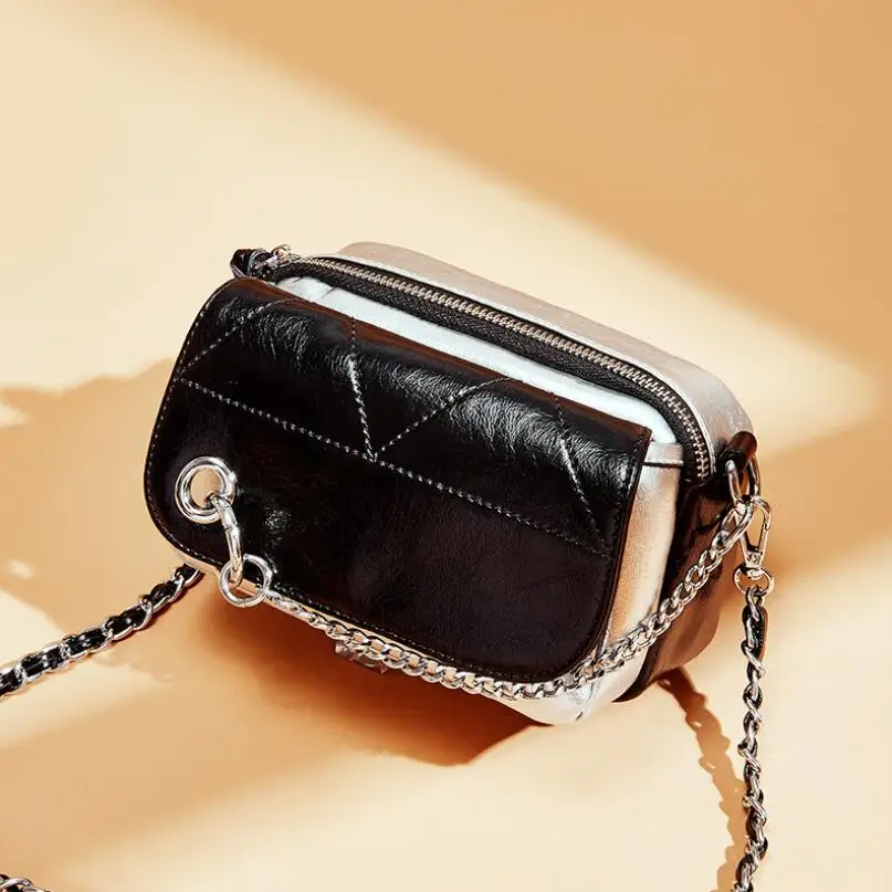 

Winter New Genuine Leather Mini Crossbody Bags For Women Famous Designer Stylish Contrast Color Female Shoulder Messenger Bag