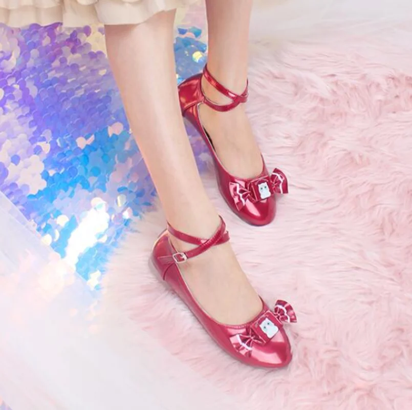 

cute candy kawaii shoes loli cosplay kawaii girl Sweet princess lolita shoes vintage round head flat bottom women shoes