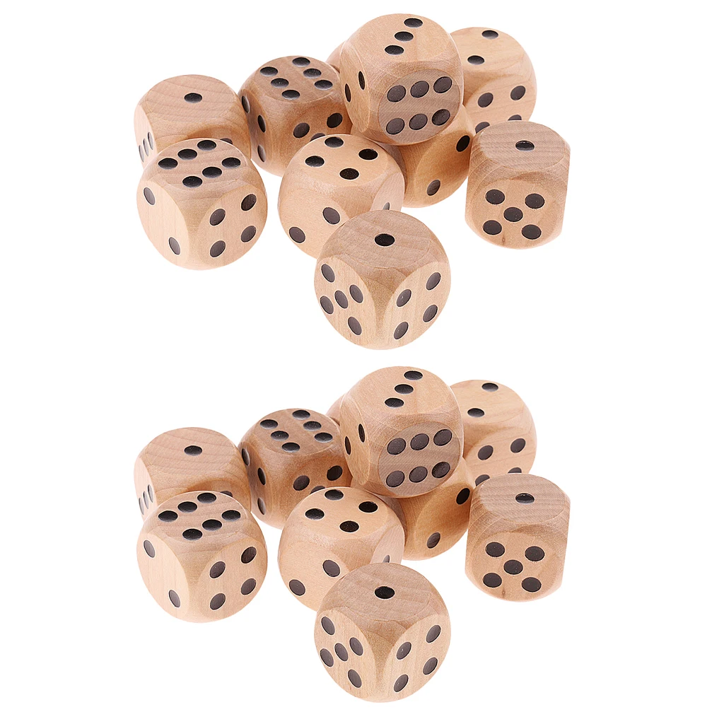 20x D6 Wooden Dice Six Sided Board Game Dice for Dungeons And Dragons Games