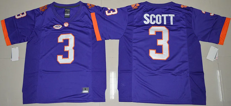 Новейший, стилизованный, Clemson Tigers Artavis Scott для мужчин Настоящее фото Джерси - Цвет: Фиолетовый