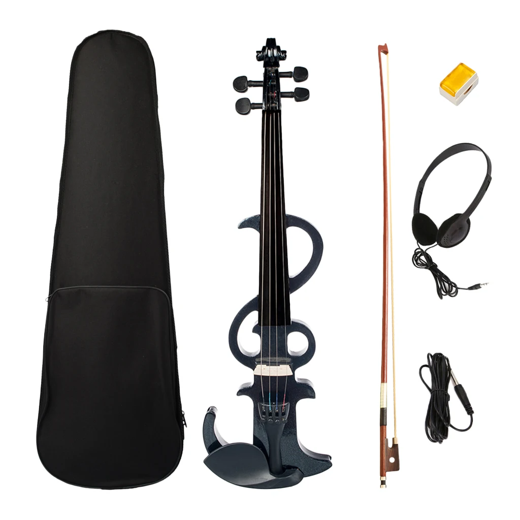

1 Set Full Size Electric Silent Violin with Carrying Case, Bow, Rosin, Headphone, Cable, Professional Bowed instrument