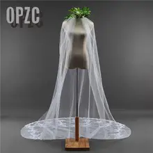 Свадебные аксессуары, аппликация, тюль, 3 м* 1,8 м, длинная Соборная свадебная вуаль, кружевная кромка, фата невесты с гребнем