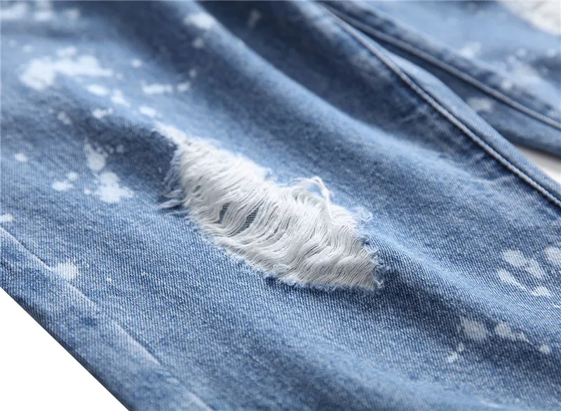 Color: Dark Blue Light Blue Medium Blue Jeans Men New Men's Straight Hole Jeans Men's Slim Denim Trousers
