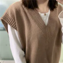 FSDA-suéter tejido tipo Chaleco con escote en V para mujer, Jersey informal de color caqui sin mangas, Jersey gris para otoño e invierno, 2020