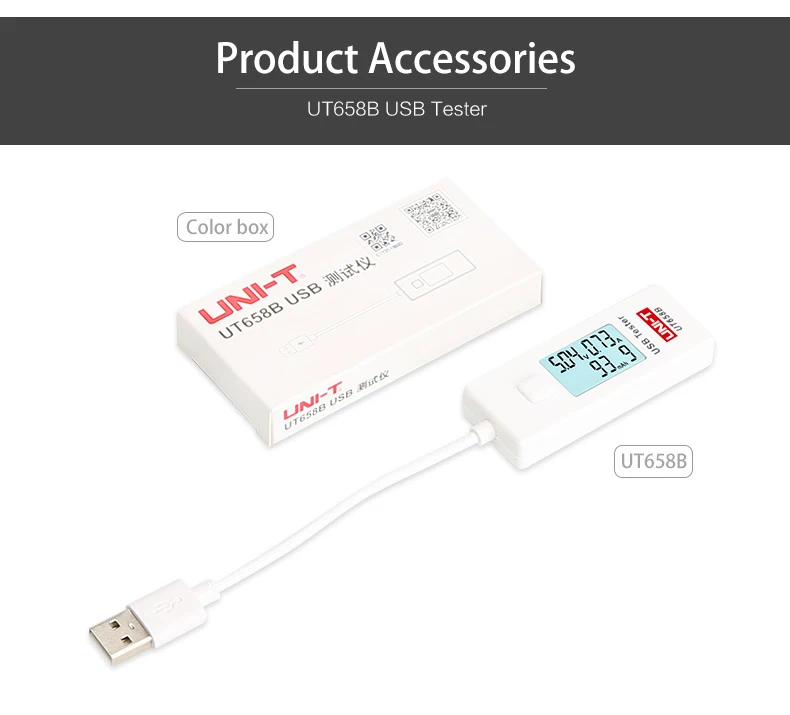UNI T UT658B USB тестер телефон компьютер зарядка Напряжение Ток энергии монитор ЖК-дисплей подсветка зарядное устройство Емкость тестер мощности