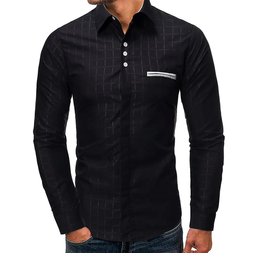 PUI men TIUA, деловые рубашки для мужчин, Chemise Homme, мужская повседневная приталенная рубашка на пуговицах с отложным воротником и длинным рукавом - Цвет: Black