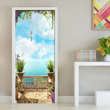 

Door Sticker 3D European Sea Sky Scenery Mural Wallpaper Home Door Living Room Door Sticker Pvc Self-Adhesive Vinyl Door Decor