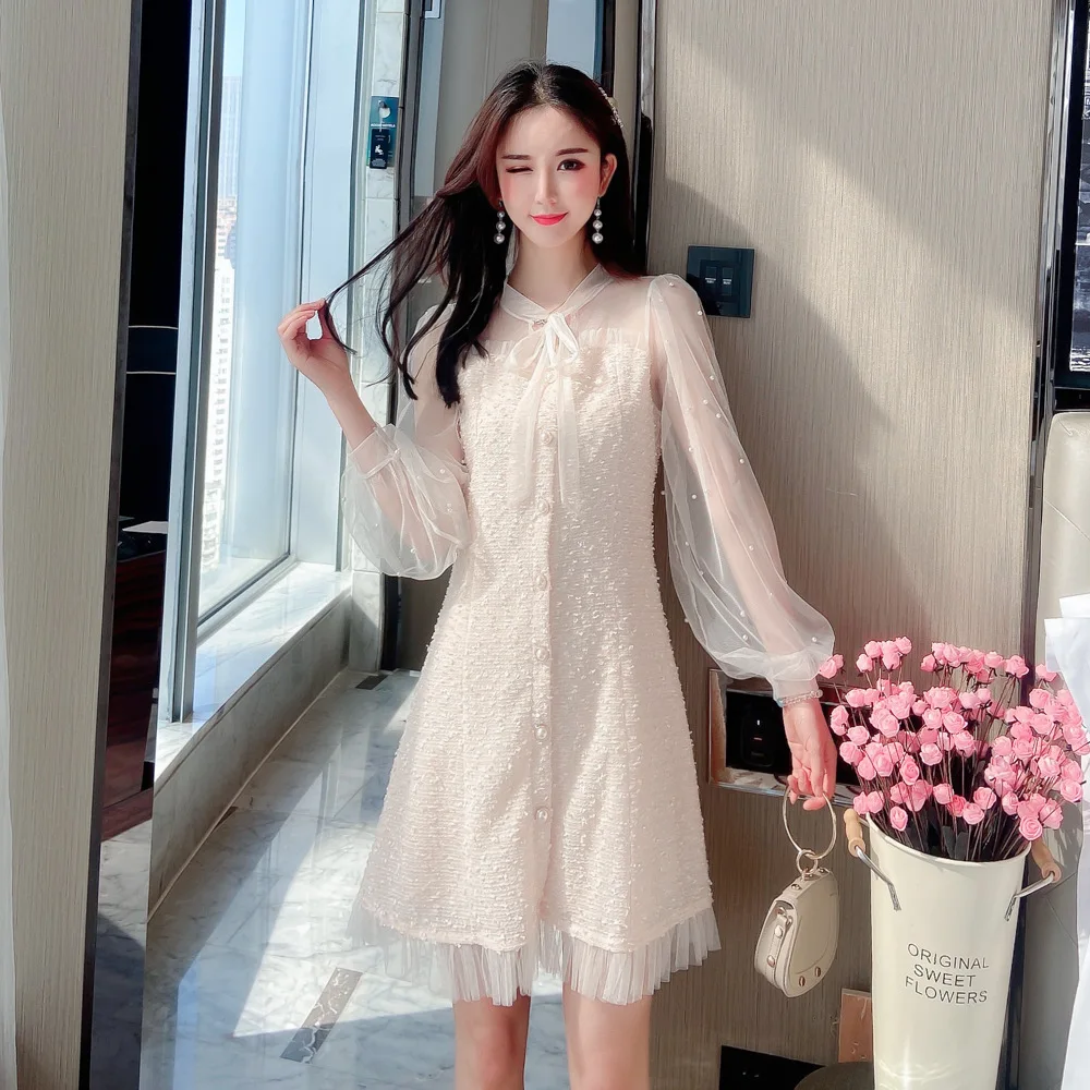 

Dress 2020 Graceful Korean-style Immortal Mesh Skirt High Cold Versatile Mid-length Slim Fit Skirt WOMEN'S Dress Spring