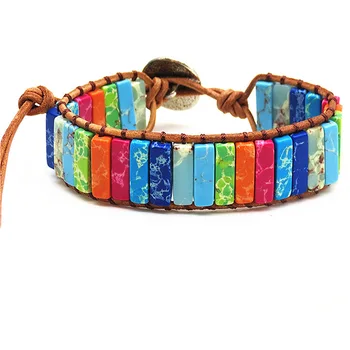 

Multicolor Natural Stone Chakra Bracelet For Women Jewelry Handmade Tube Beaded Leather Wrap Couples Bohemian Bracelets Gifts