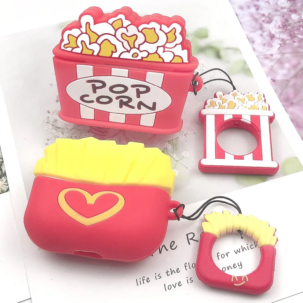 

For airpods Case cover For air pods 2 Cartoon Burger Fries Set Wireless Earphone Case capa Silica gel