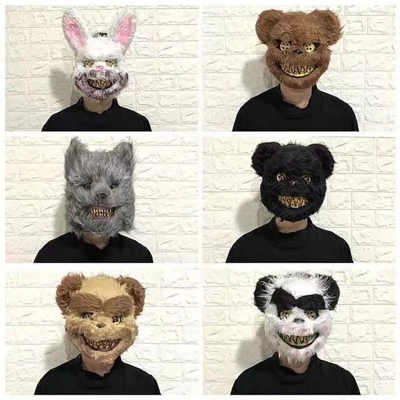 1 шт., новая маска на Хэллоуин, кровавый убийца, кролик, маска, плюшевый мишка на Хэллоуин, косплей, маска ужаса для детей, взрослых, дикий волк, страшный
