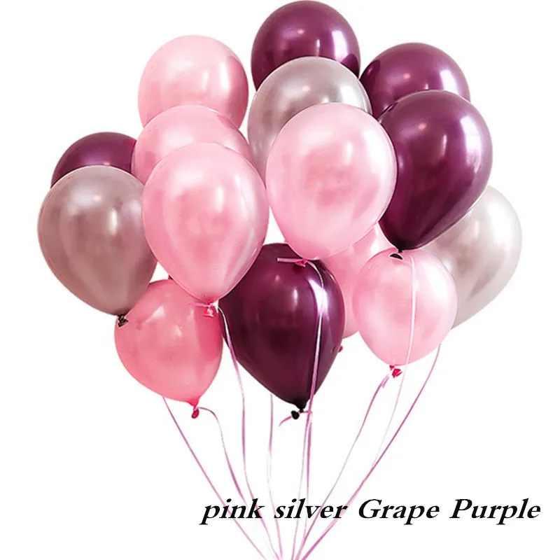 

12pcs 10inch Wine Red Inflatable Latex Helium Balloons Pearl Pink Sliver Wedding Happy Birthday Party Decoration Air Balloon