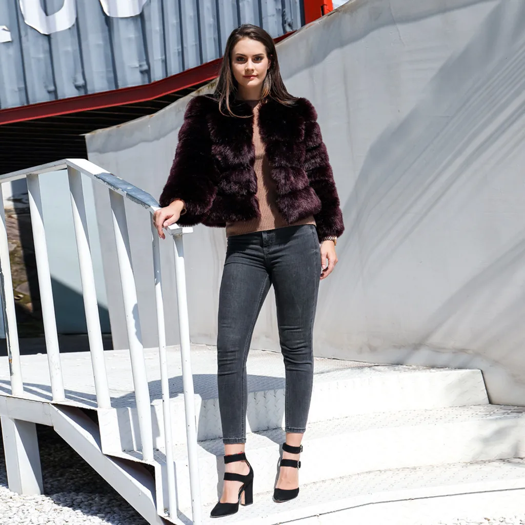 Women'S Coat Fashion Solid Faux Fur Outerwear Cardigan Loose Button Pocket Short Coat Autumn Winter Furry Jacket Coat#YL10