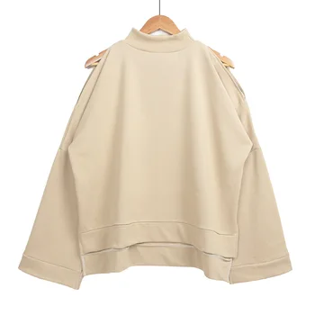 

Harajuku Half Turtleneck Solid Color Off-the-shoulder Bat Sleeve Split Long Sleeve Sweatshirt Women Fashion Loose Casual Top