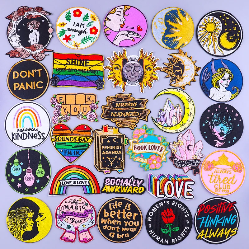 Cartoon Letter Stripes Heart Love Embroideried Patches For Clothing DIY Iron On Clothes Hippie Badges Pride Gay Patch | Дом и сад