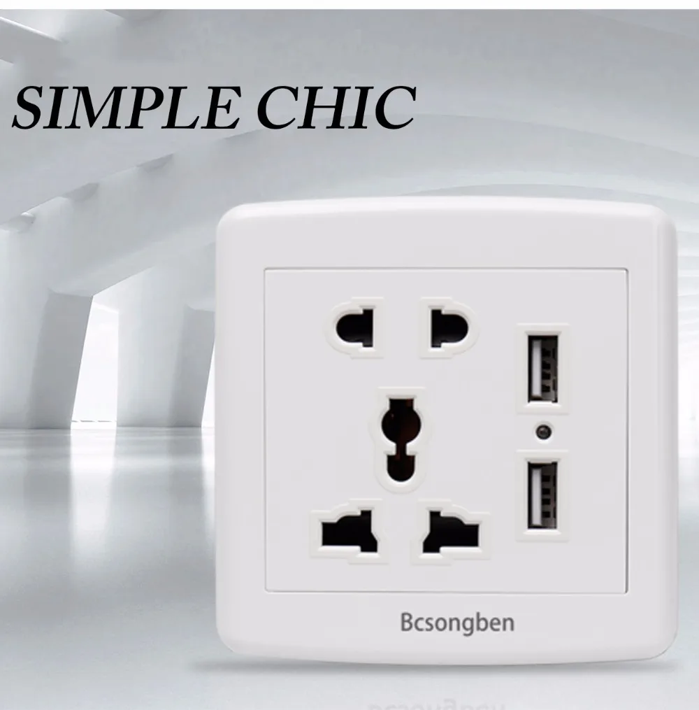 Standard 2.1A USB Wall plug Socket Home Wall Charger 2 USB Outlet Power Charger For Phone White kitchen