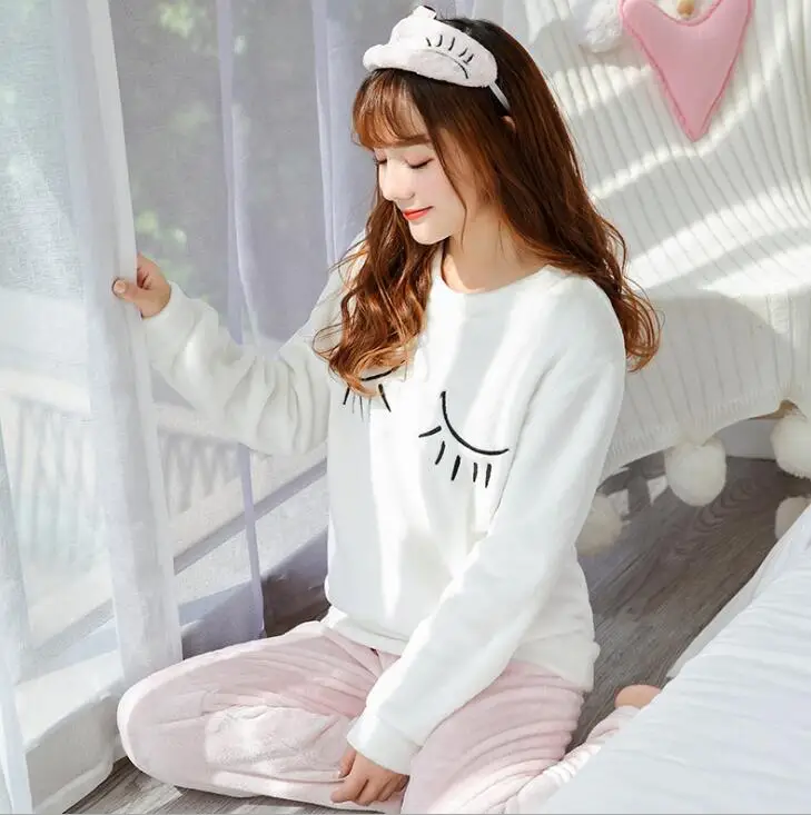 Пижамный комплект с рисунком Микки Мауса; женская пижама из плотного кораллового флиса; Пижама; сезон осень-зима; корейский милый домашний Пижамный костюм; WHX02