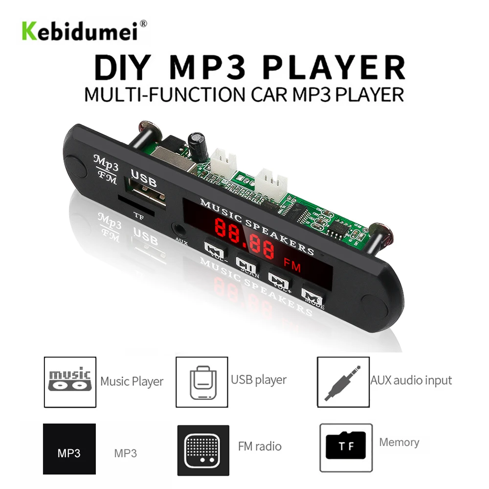 Mp3 модуль KEBIDU 12 В USB без Bluetooth MP3 WMA декодер плата аудио FM AUX TF радио для автомобиля