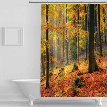 

180x180cm Bathroom Set Waterproof Shower Curtain Bath Cover Bathroom Decor Autumn Fallen Leaves Type