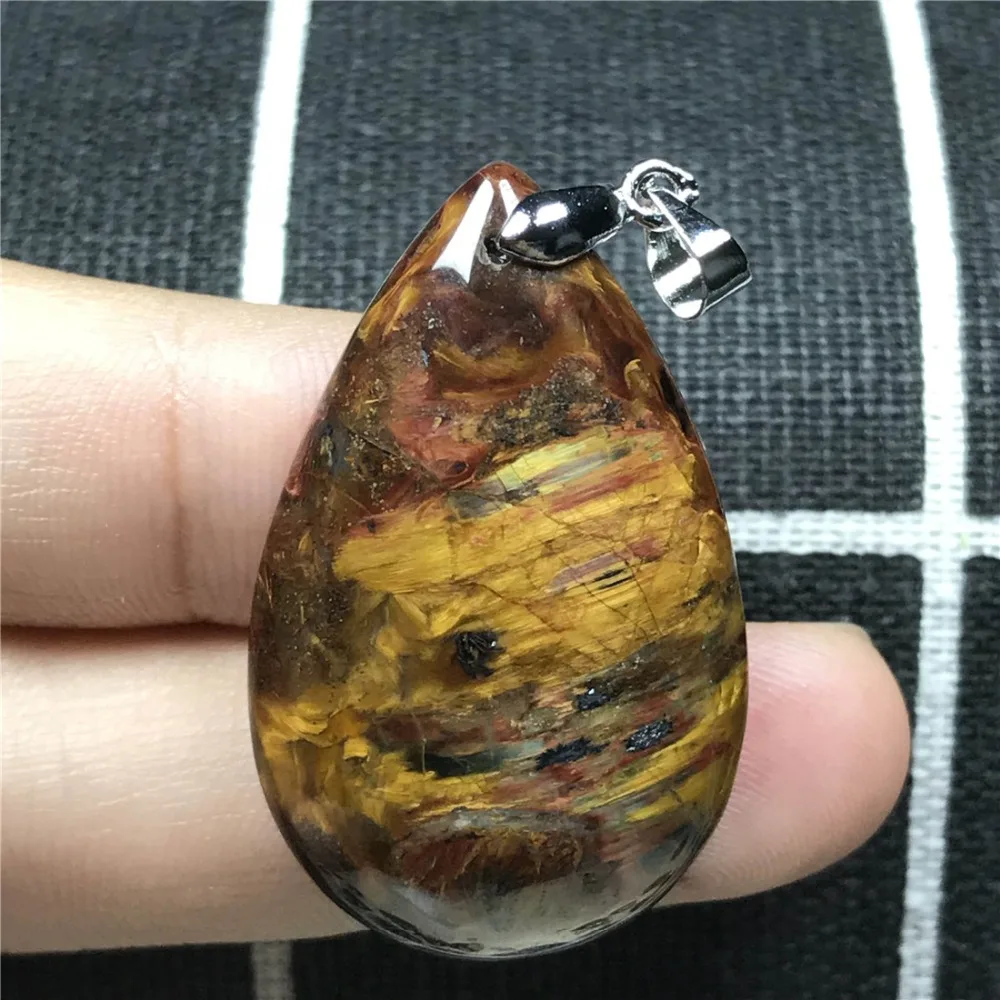 Натуральный желтый кулон Pietersite для женщин и мужчин, кристалл в Намибии, 36x22x8 мм, капли воды, бусины, эффект фейерверка, камень, ювелирное изделие AAAAA