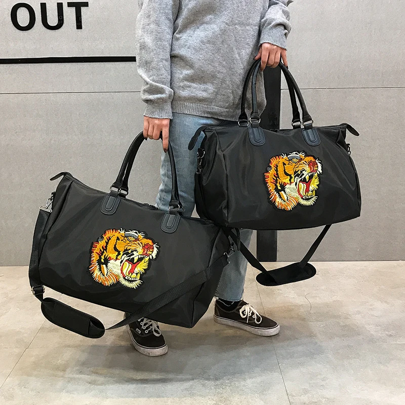 Женская дорожная сумка большой емкости, сумки для багажа, водонепроницаемая нейлоновая спортивная сумка для путешествий, сумка для путешествий с вышитым тигром, сумка для выходных