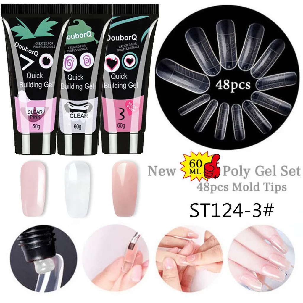 60MLpoly гель для ногтей быстросохнущий клей для фототерапии 3 шт плюс 48 штук для ногтей инструменты для ногтей