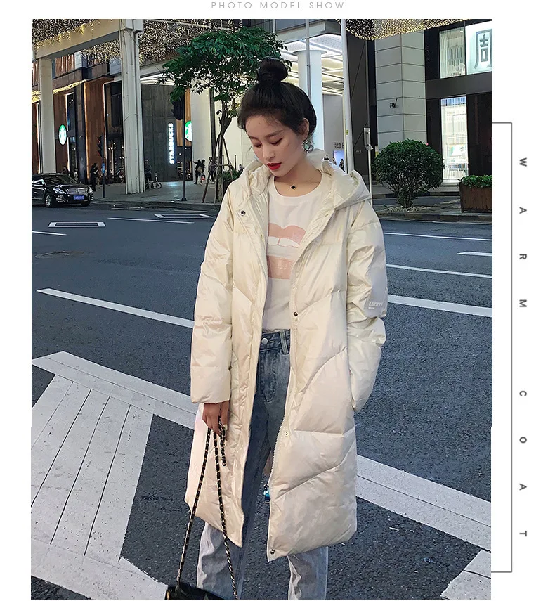 Корейский стиль, Dongdaemun, свободный крой, яркая кожа, нарукавная повязка, средней длины, пуховик, женский, выше колена, для похудения, Coa