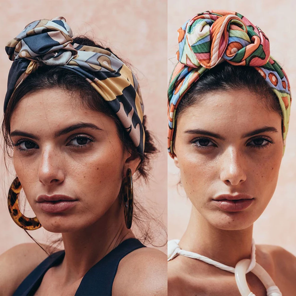 Vintage kwiatowy nadruk chustka z pałąkiem na głowę wiązana chustka moda szalik Hairbands akcesoria do włosów dla kobiet nowe nakrycia głowy