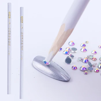 

2pcs White Wax Head Rhinestone Pick Up Tool Two Ends Nail Art Pencil Dotting Tool Wood Handle Gem Bead Manicure Nail Art LETR36