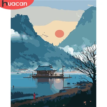 

HUACAN Paint By Number Diy Lake Scenery Drawing On Canvas Painting By Number Sunset Kits Handpainted Modern Wall Art