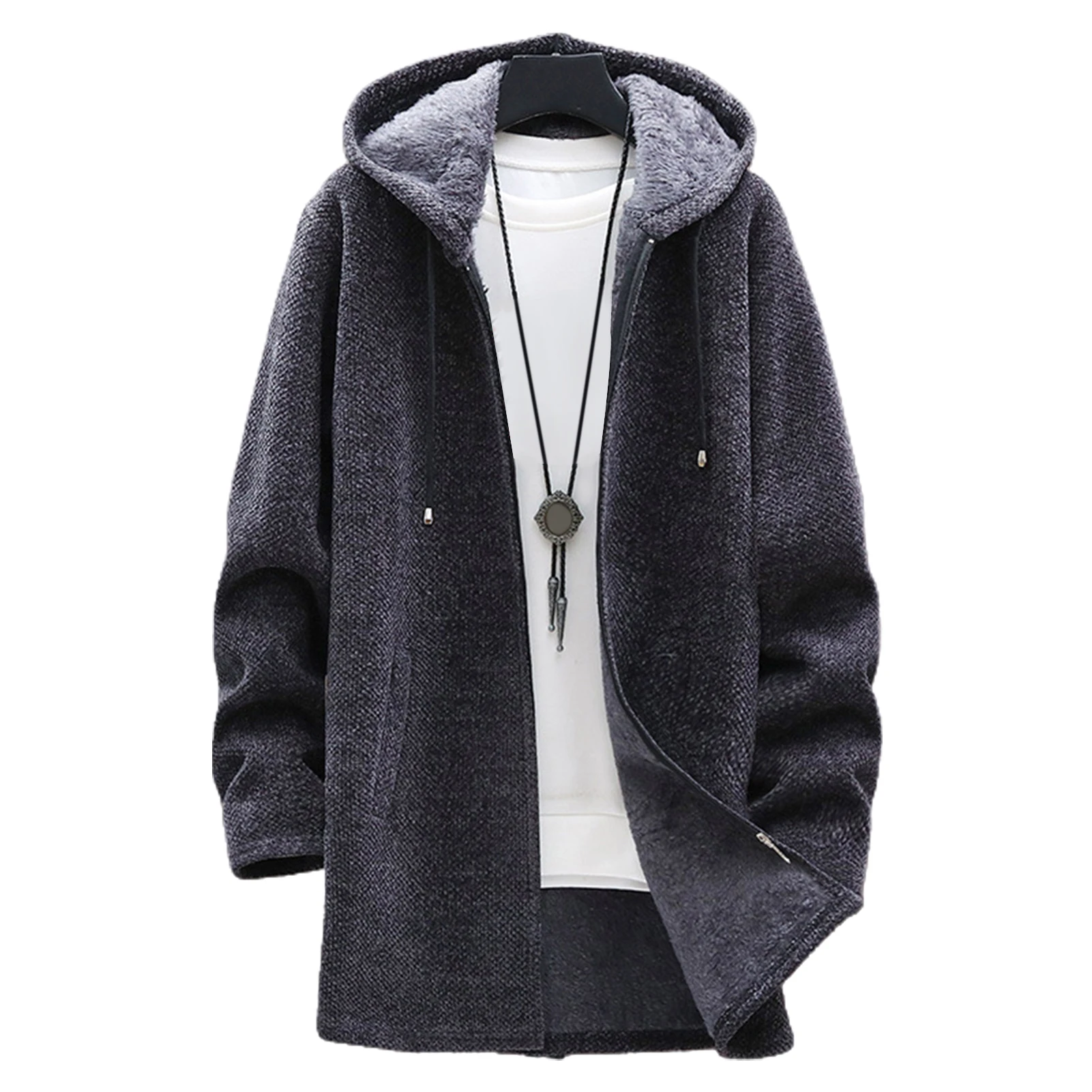Winter Warm Jacket Men Coat Casual Coat Knitted Coat Autumn Winter Long Sleeve Plush Liner Sweater Zipper Knitted Coat680_voghion.com