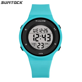 

SUMTOCK Sport Digital Watches For Student Girls Boys Blue Pink Black Led Light Luminous Colorful Calendar Alarm Clock Watch