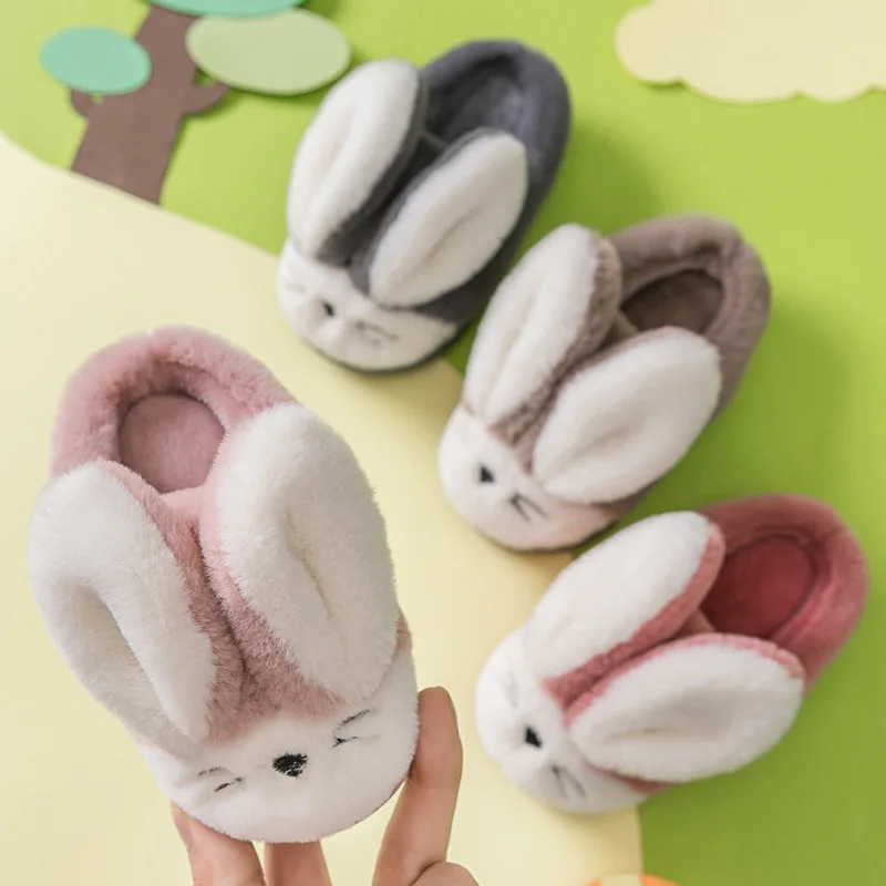 

New Style Winter Indoor Cartoon Animal Rabbit Home Warm Wool Sleeper Small CHILDREN'S Baby Men And Women Children Cotton Slipper