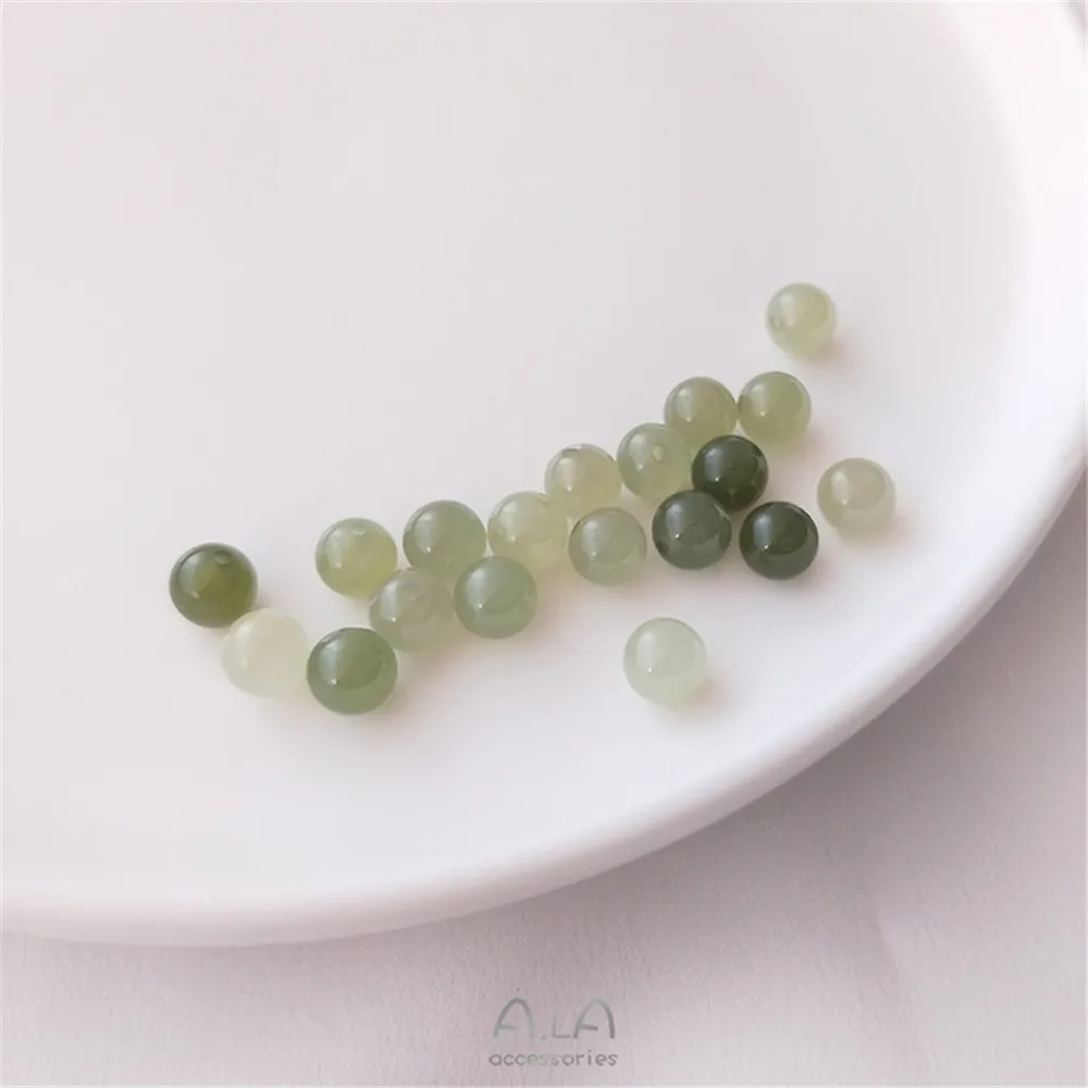 Natural Hetian jade half hole round bead clear aquamarine single bead hand scattered bead DIY ear nail earrings ring bracelet ma