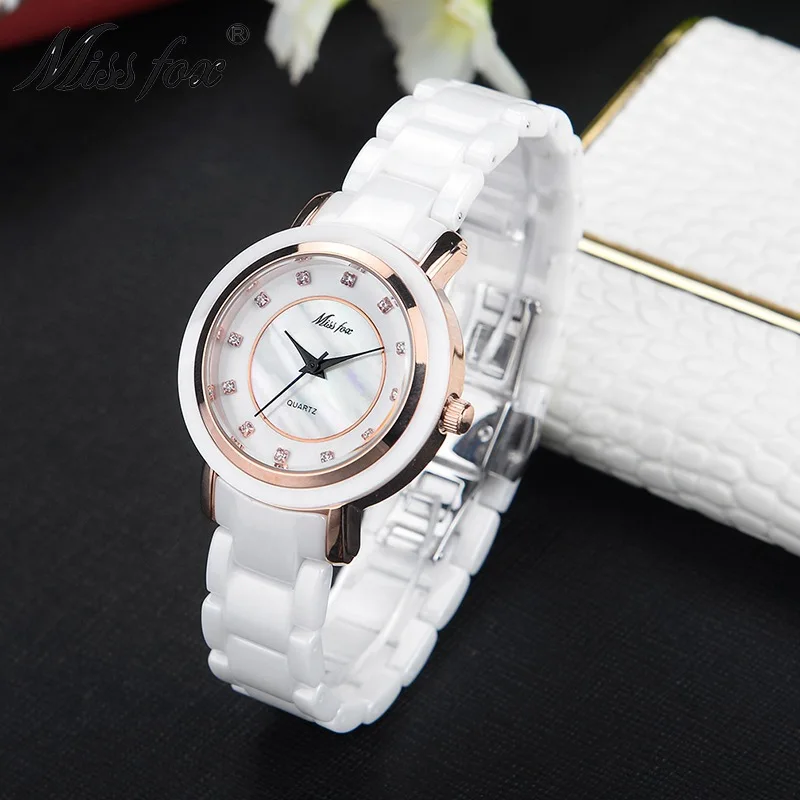 

Korean-style White Circle Waterproof Top Grade Ceramic Watch Women's Women's Fashion Simple Small